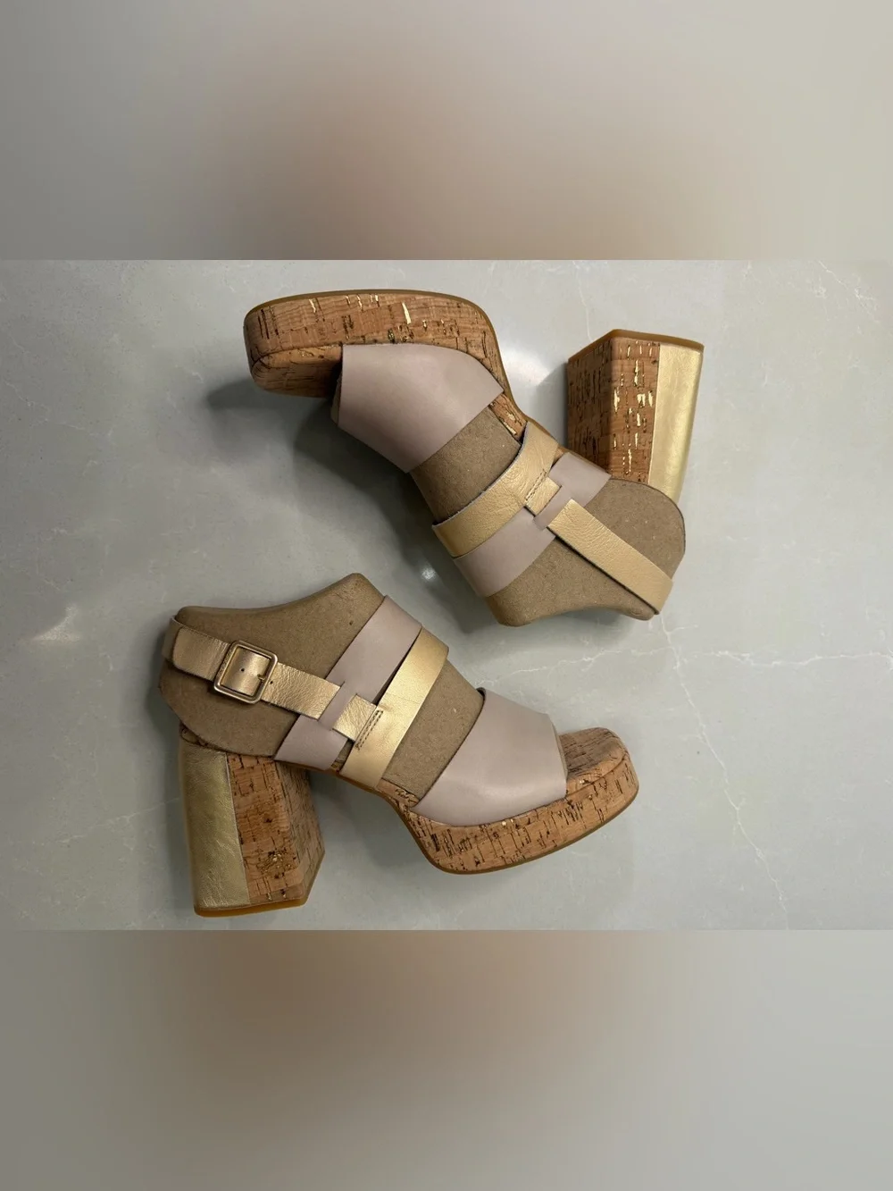 New Kork-Ease Maxi Platform Sandals Nude Gold Cork, 9